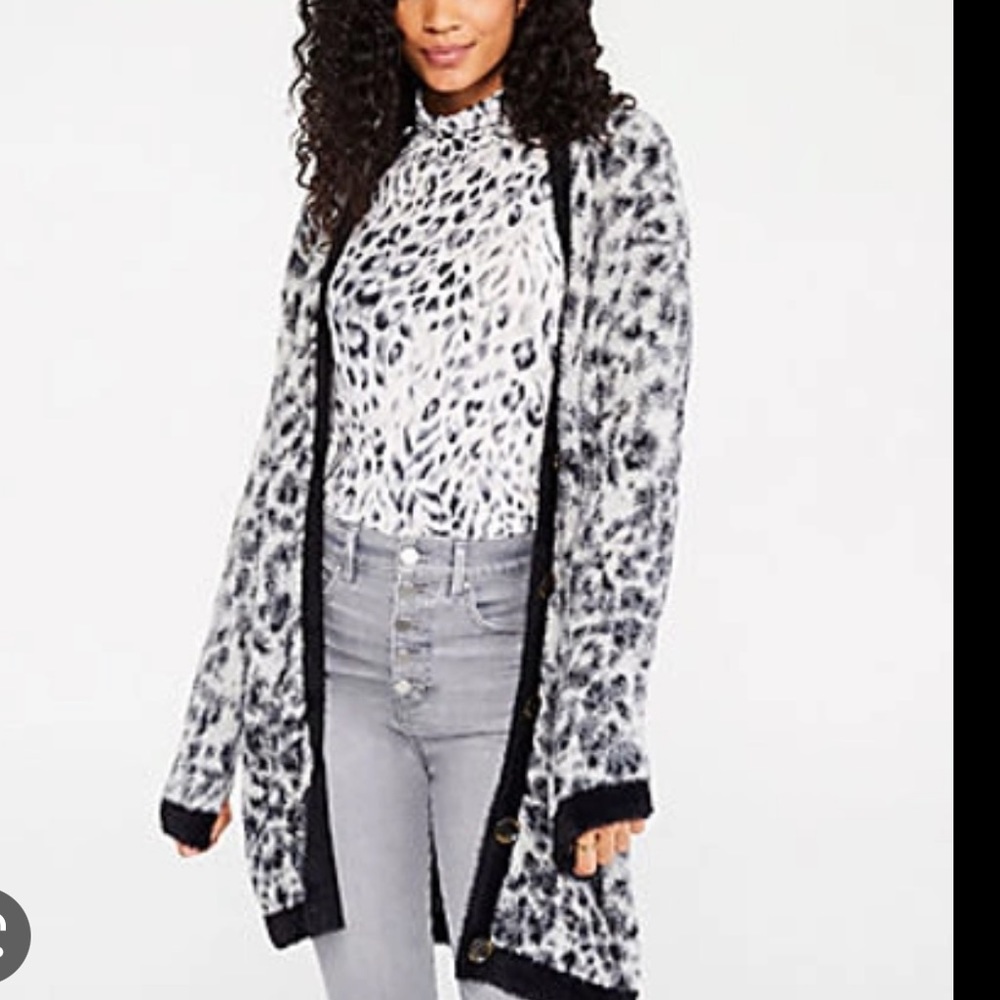 Ann Taylor Leopard Boyfriend Long Cardigan Sweater XS